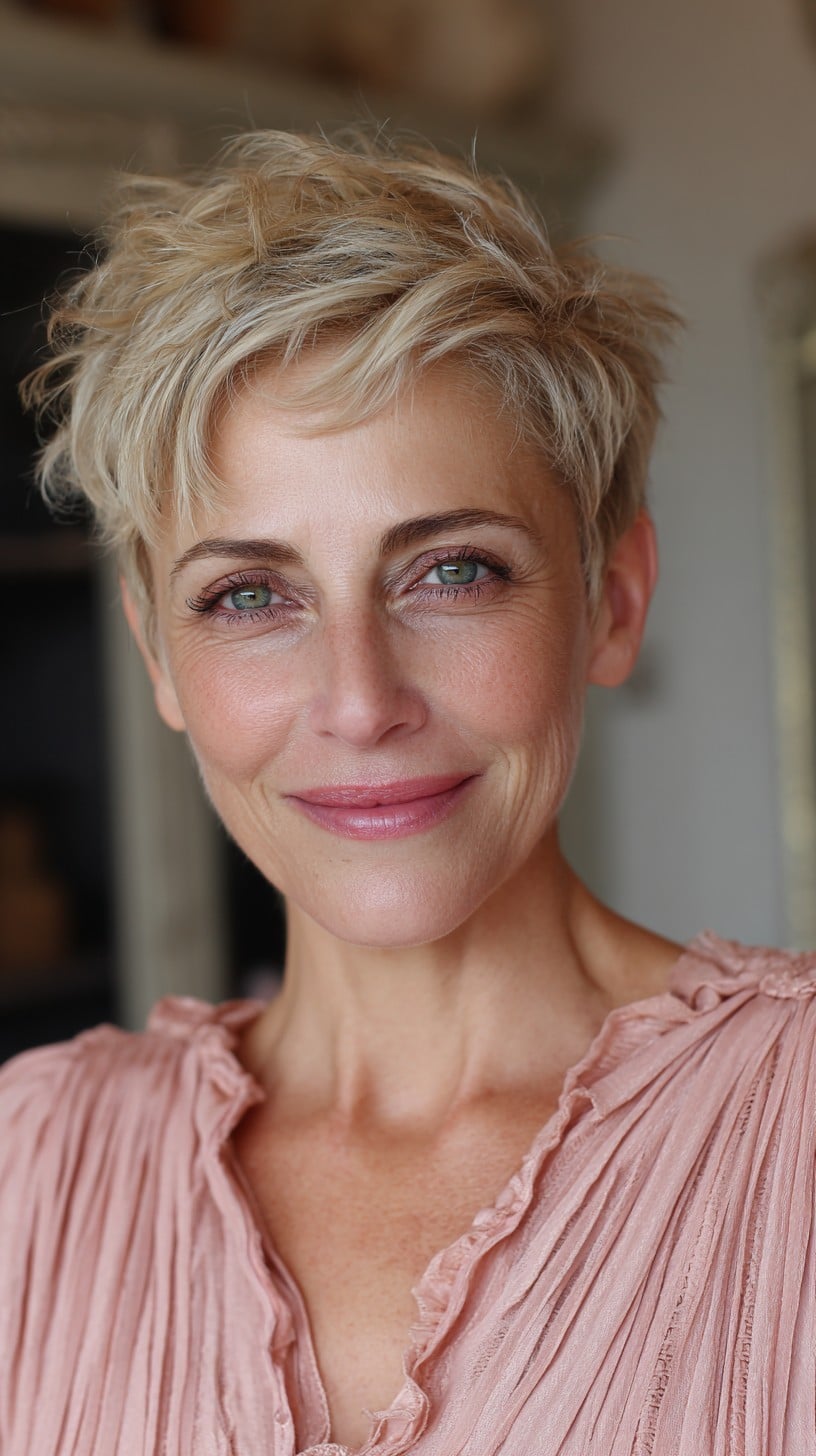 Soft Ash-Blonde Micro Pixie with Tousled Side Sweep