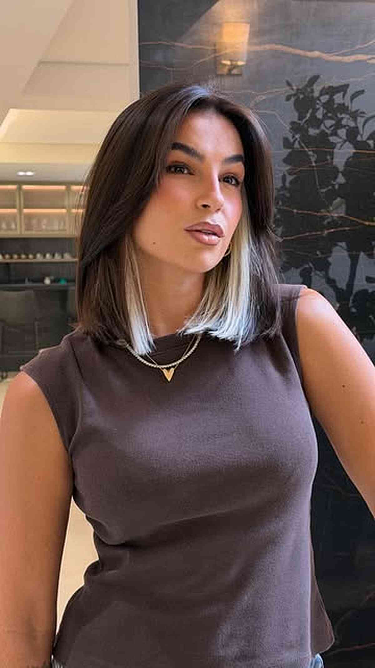 Soft Blunt Lob with Icy Peekaboo Highlights