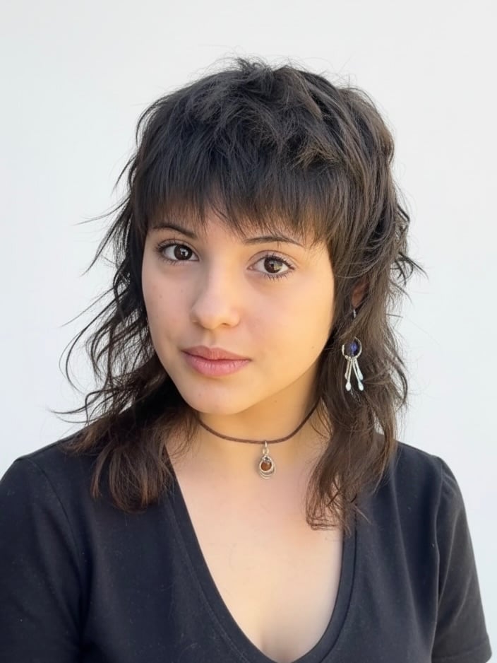 Soft Feathered Mullet with Wispy Cropped Fringe