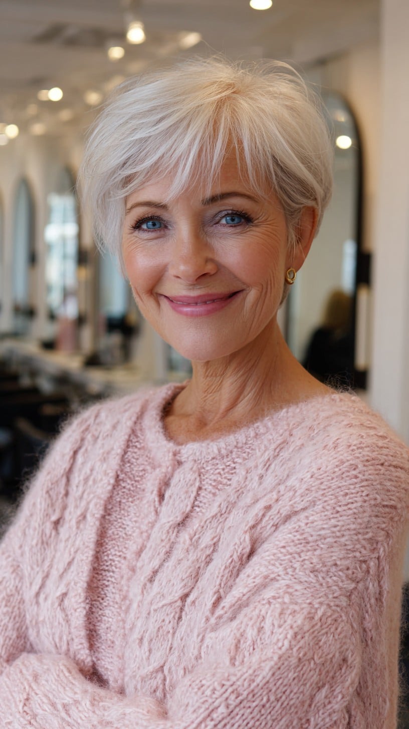 Soft Feathered Platinum Pixie with Gentle Crown Lift