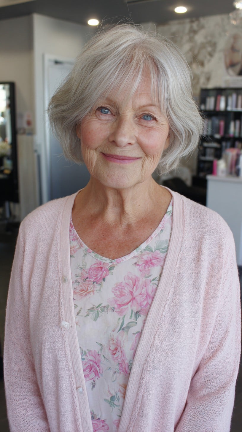 Soft Silver Feathered Shag with Gentle Crown Lift