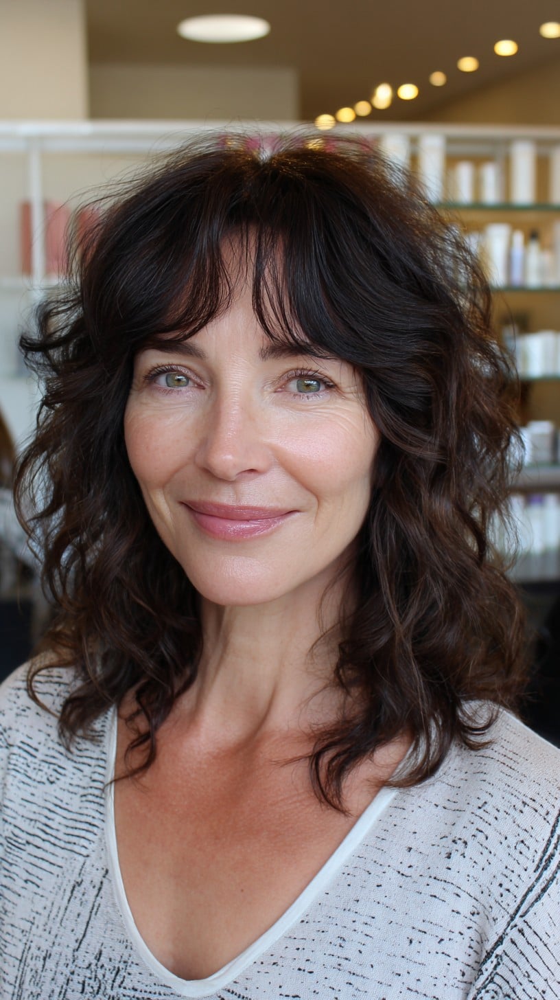 Soft Tousled Shoulder-Length Shag with Curtain Fringe and Crown Lift