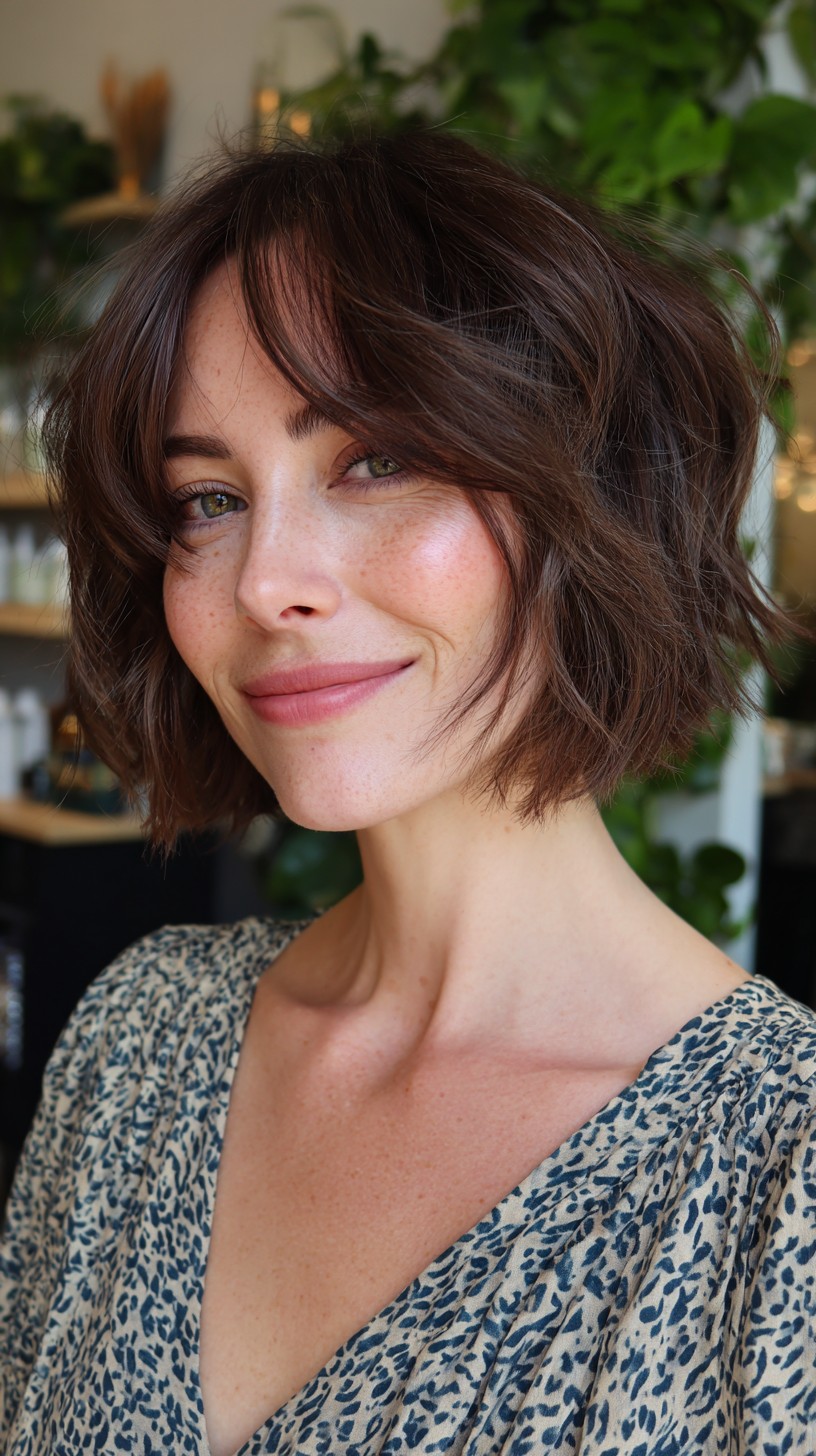 Textured Chin-Length Shag with Curtain Fringe