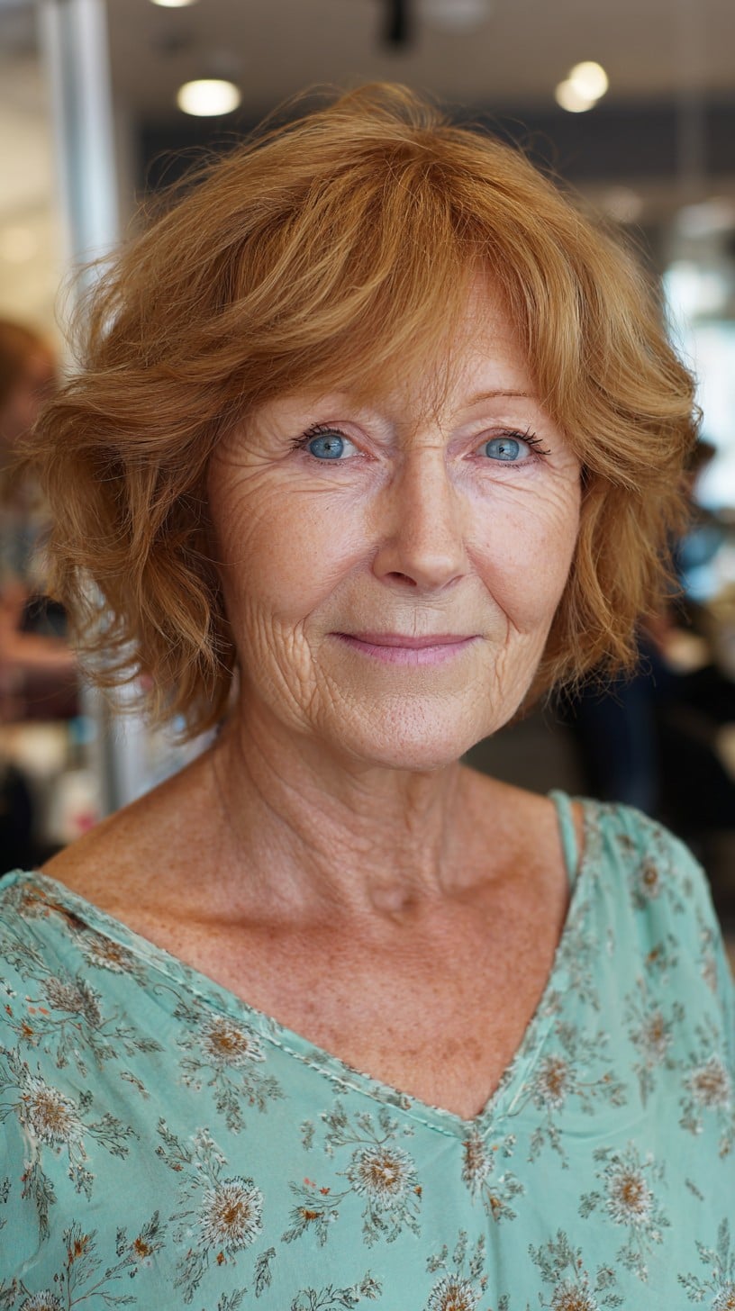 Textured Copper Shag Bob with Feathered Curtain Fringe