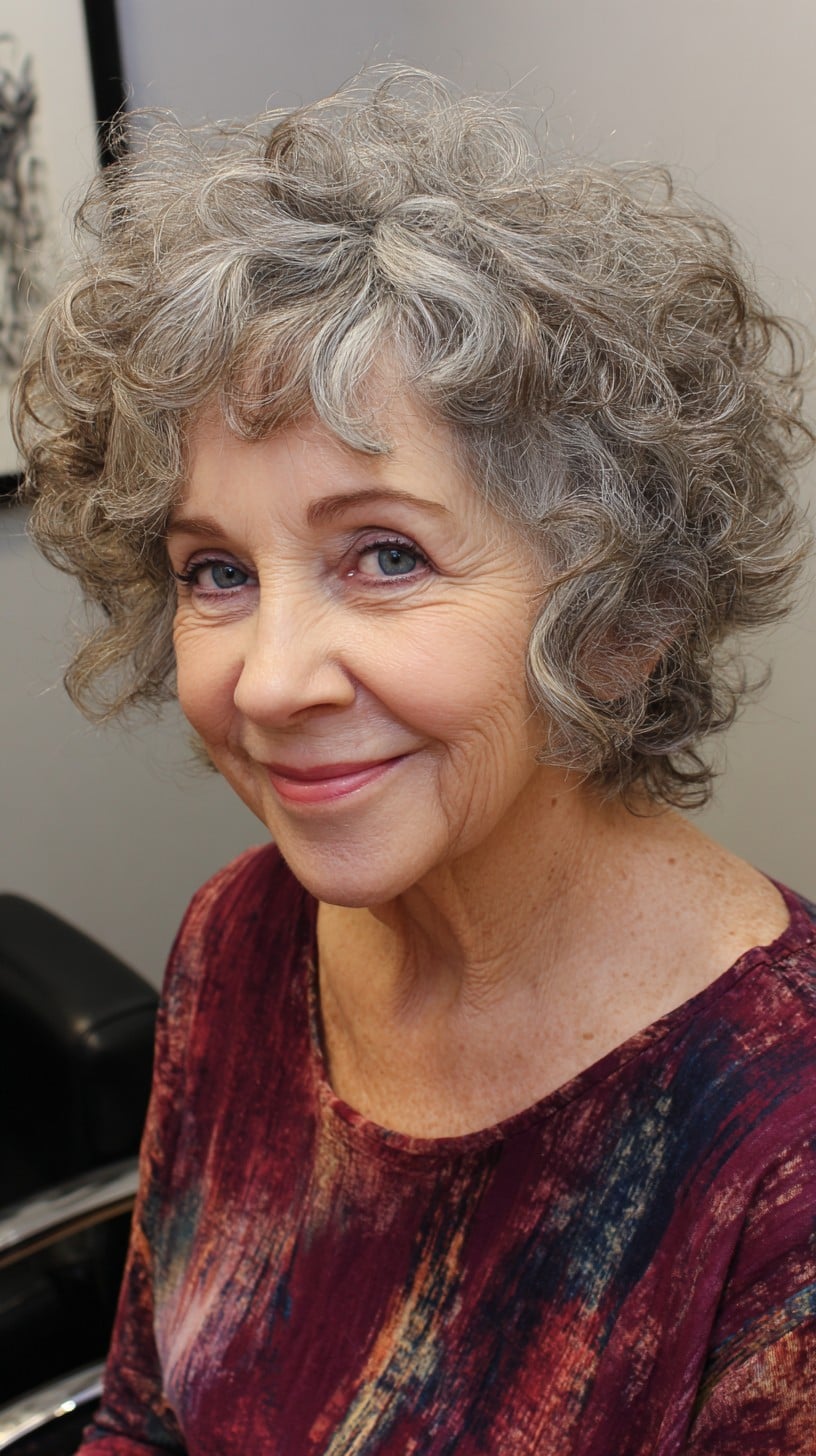 Textured Silver Curly Shag with Tapered Nape