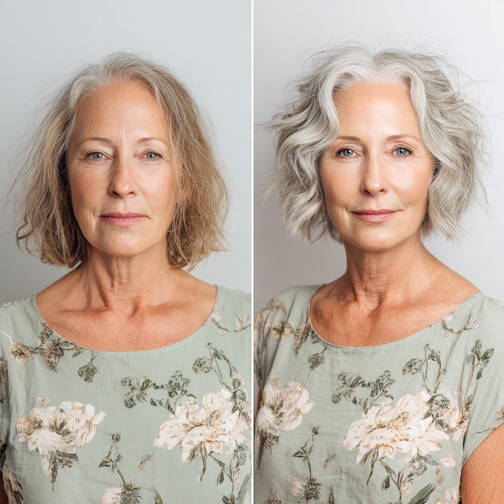 Textured Silver Shag with Sculpted Face-Framing Waves