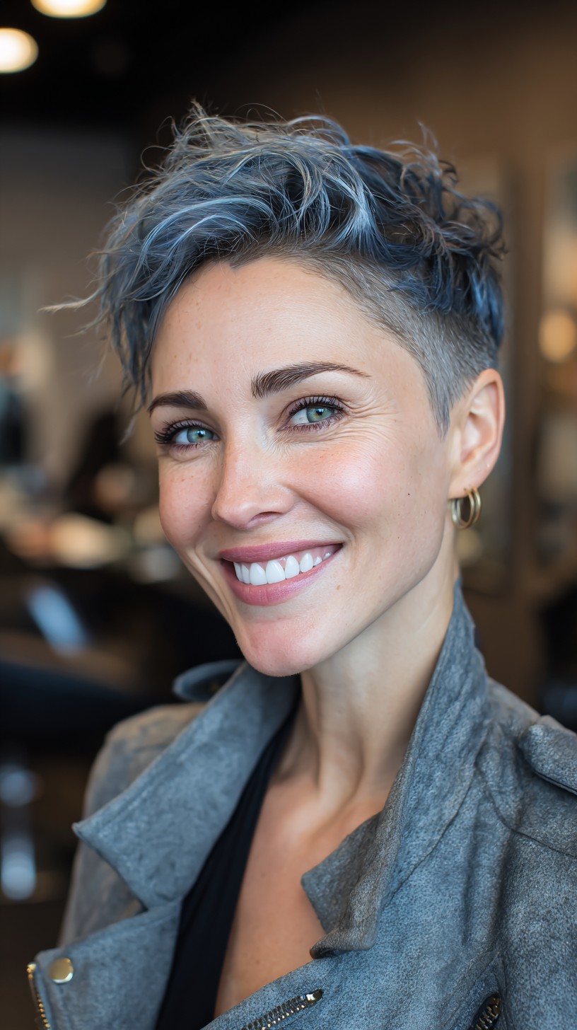 Textured Steel-Blue Pixie with Clipper Taper
