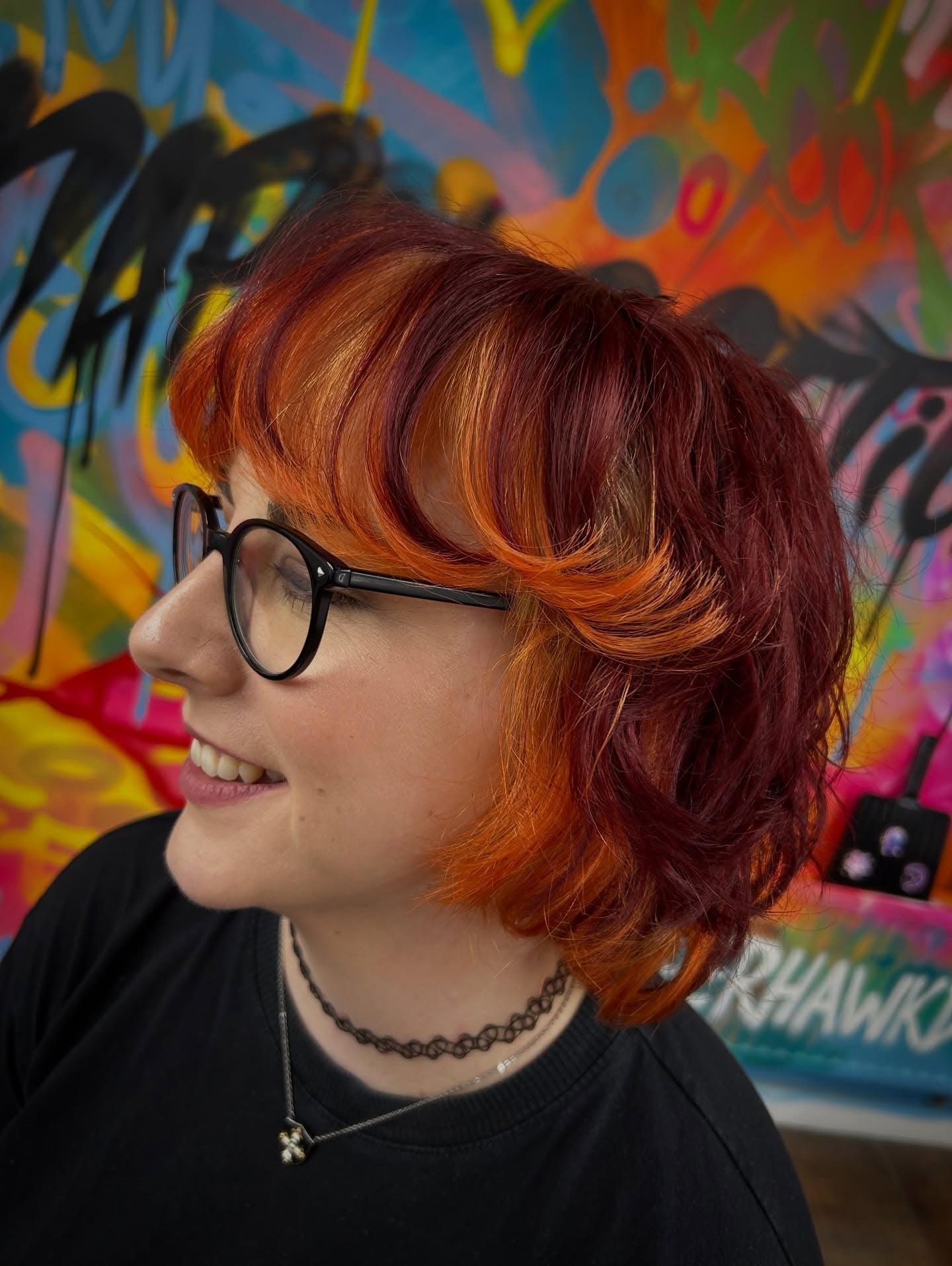 Two-Tone Textured Jaw-Length Bob with Rolled Curtain Bangs