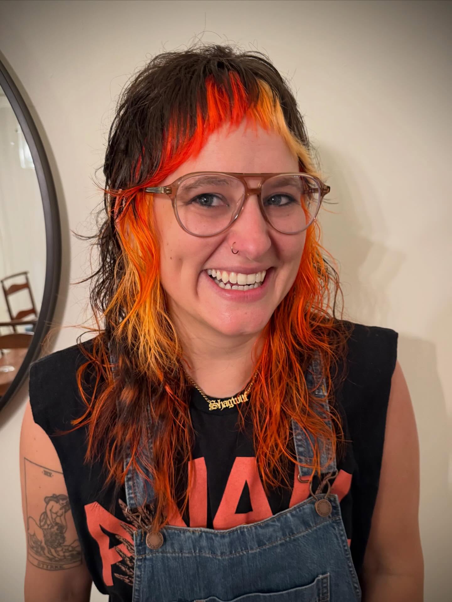 Vivid Face‑Framing Layered Mullet with Jagged Micro‑Fringe
