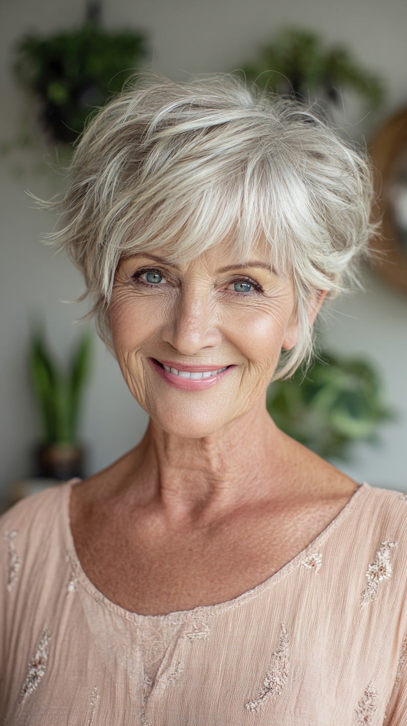 Airy Silver Pixie with Graduated Crown and Soft Feathered Fringe