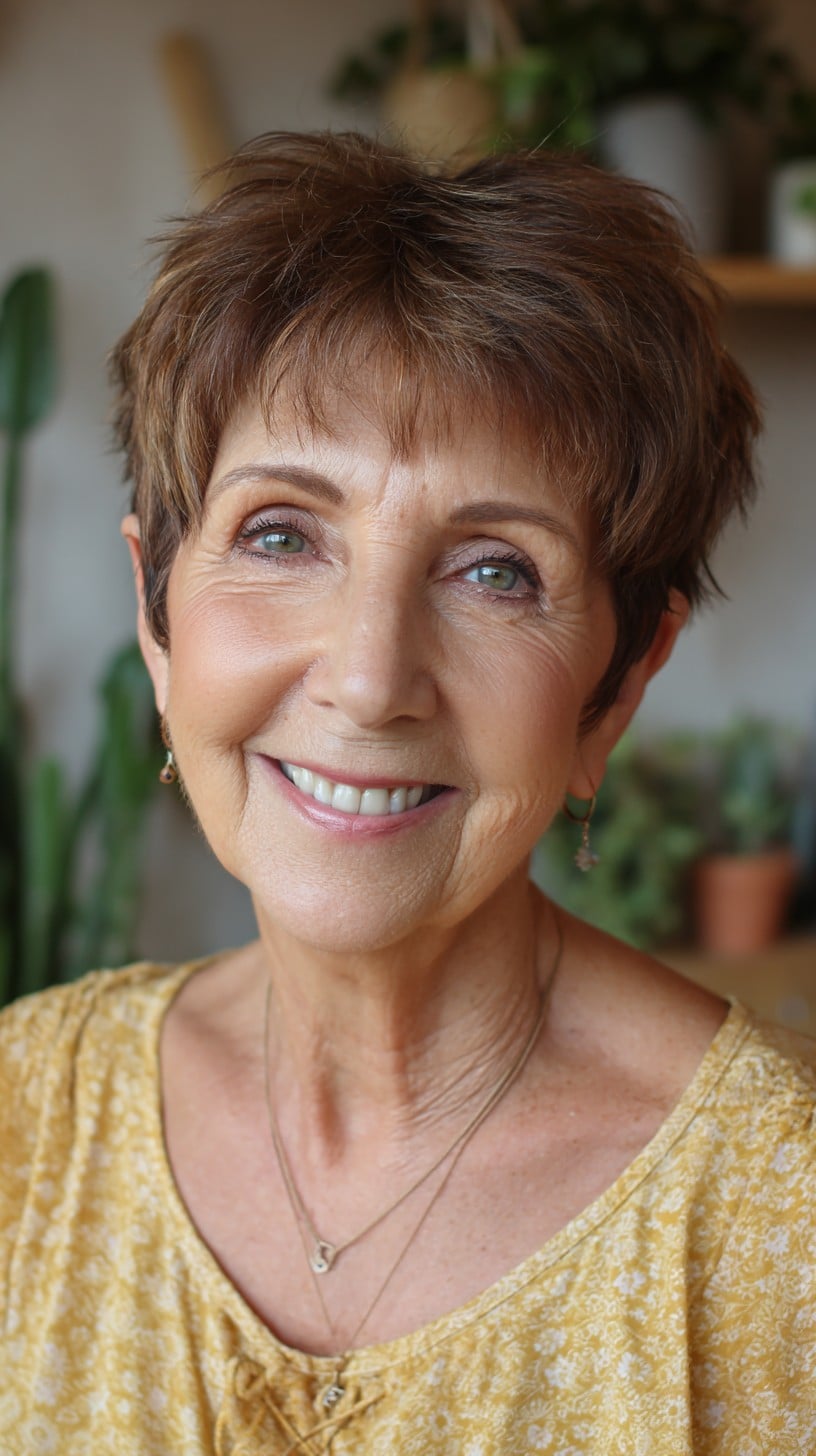 Chestnut Short Shag with Lifted Crown and Mini Fringe