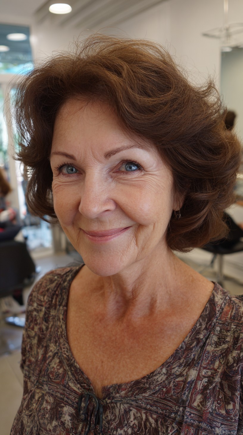 Chestnut Volumized Short Layered Bob with Crown Lift