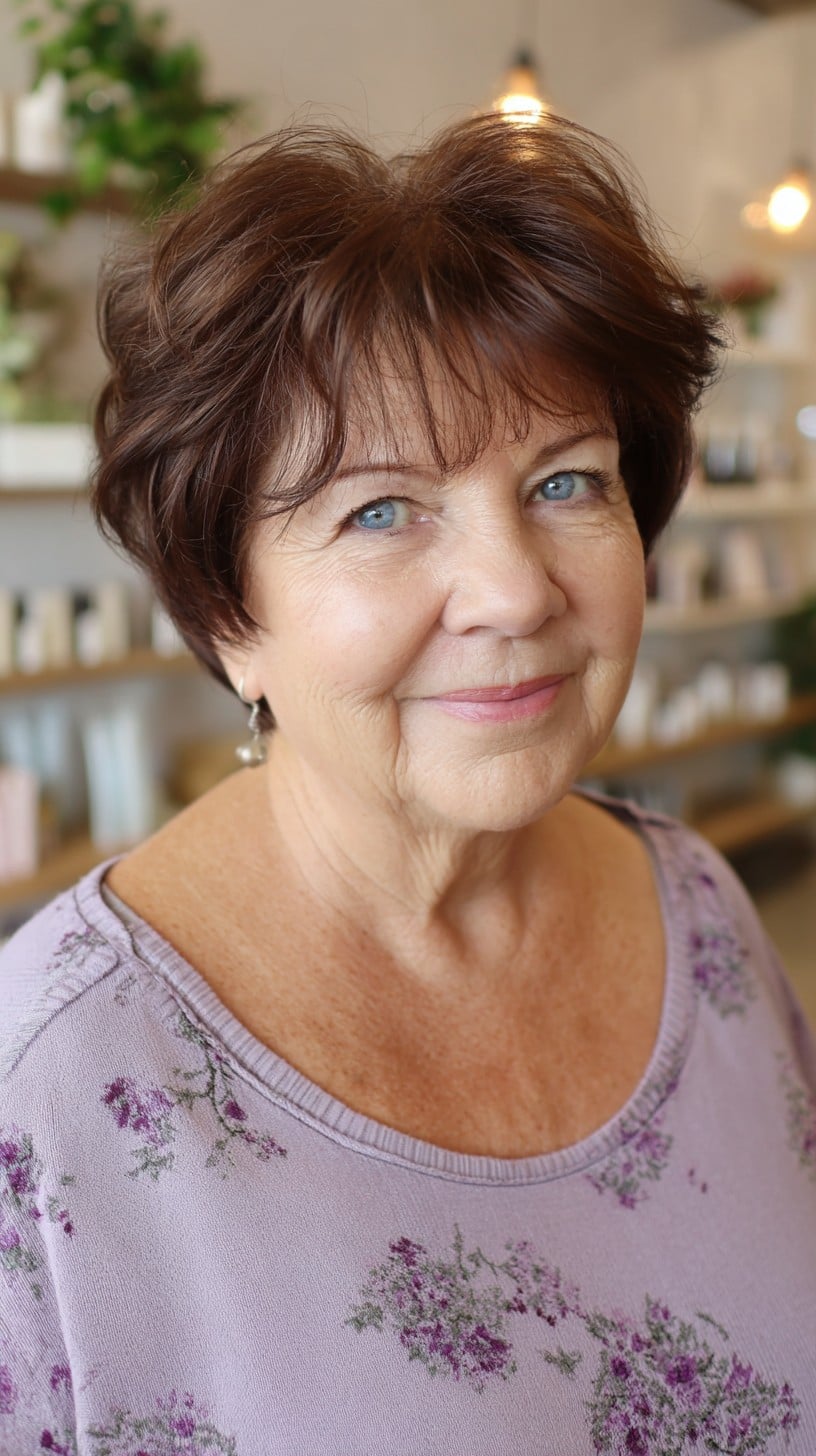 Chestnut Wispy Layered Crop with Airy Crown and Tapered Nape