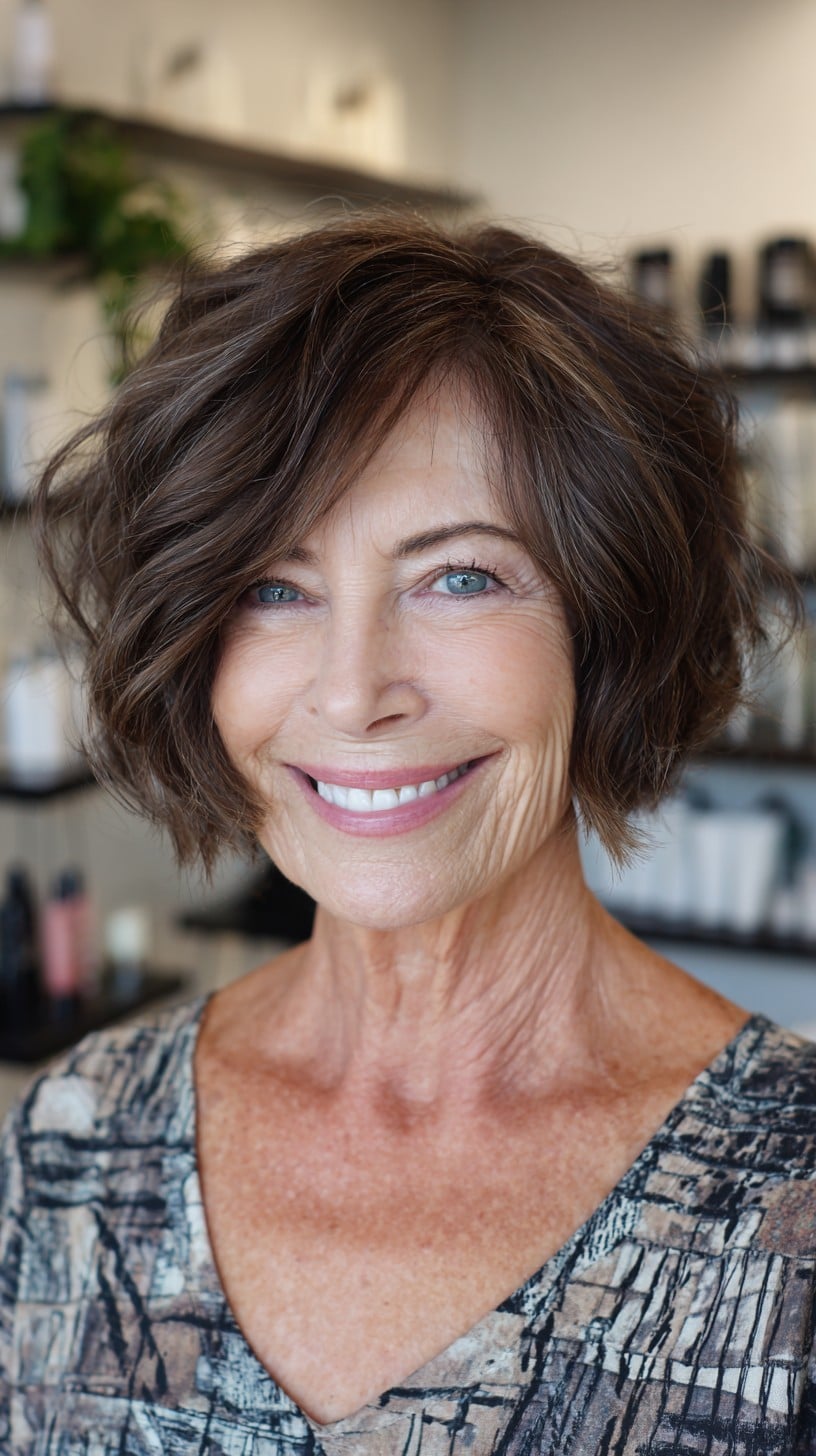 Chic Asymmetrical Textured Chin-Length Bob with Soft Side Sweep
