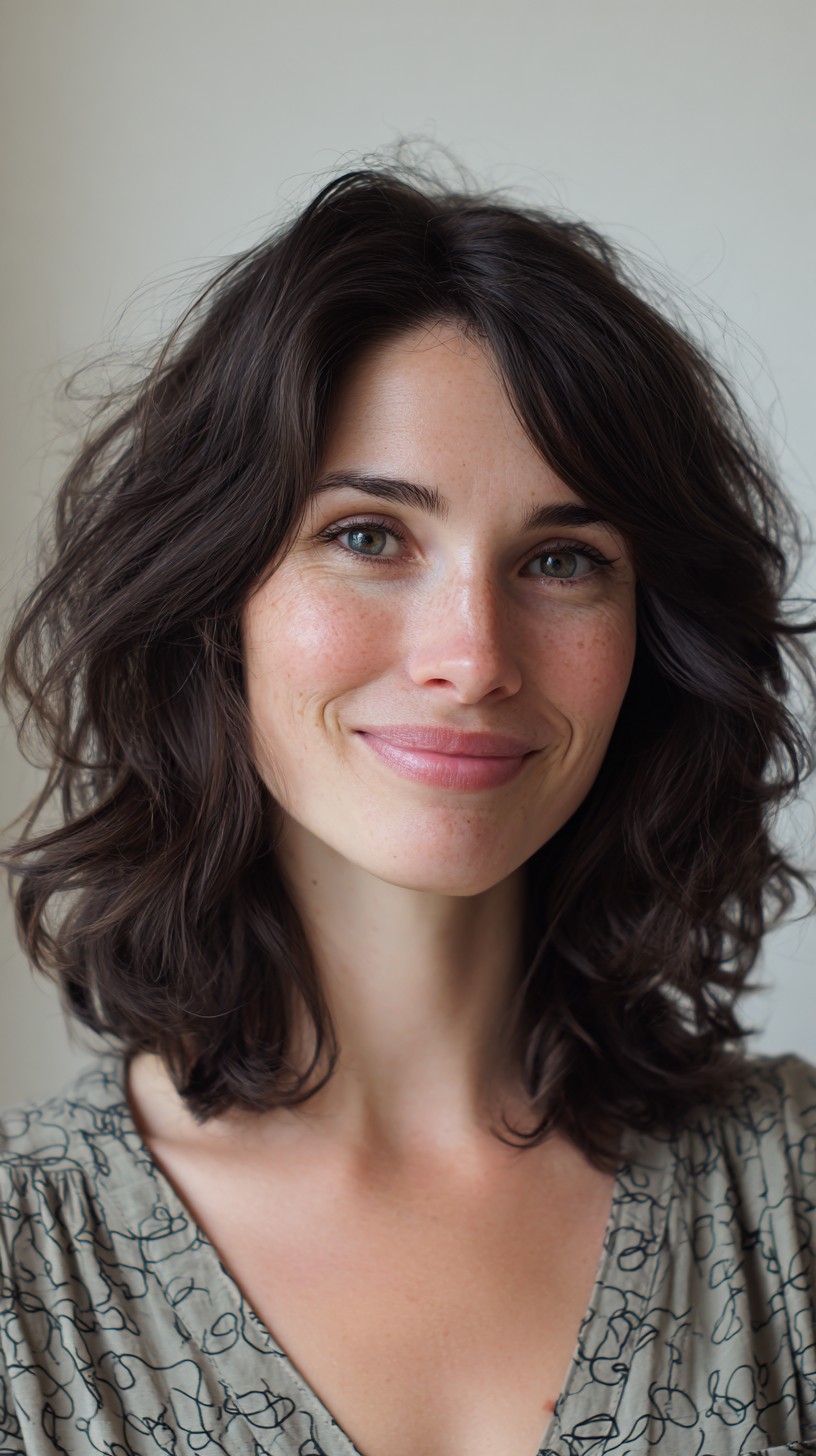 Collarbone-Length Textured Lob with Natural Curtain Movement