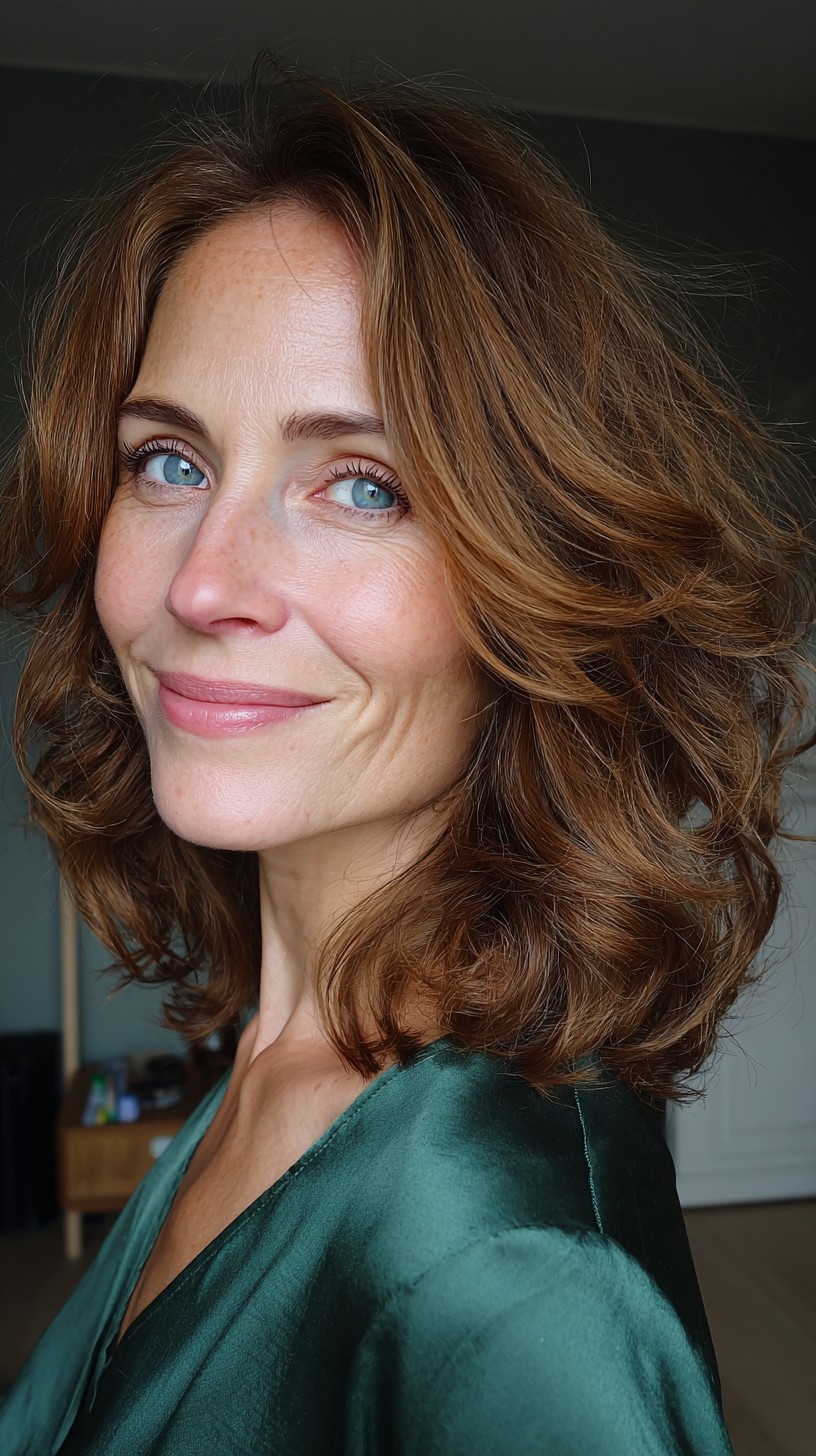 Copper-Glazed Shoulder-Length Lob with Soft Internal Layers