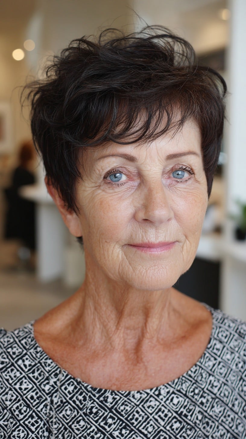 Crescent-Fringed Short Pixie with Lifted Textured Crown