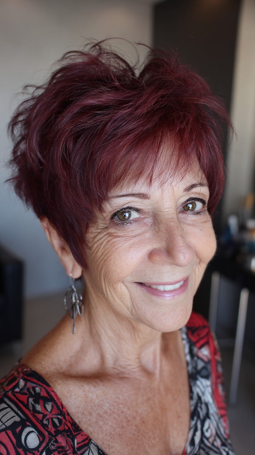 Crimson Shag Pixie with Razored Micro Fringe