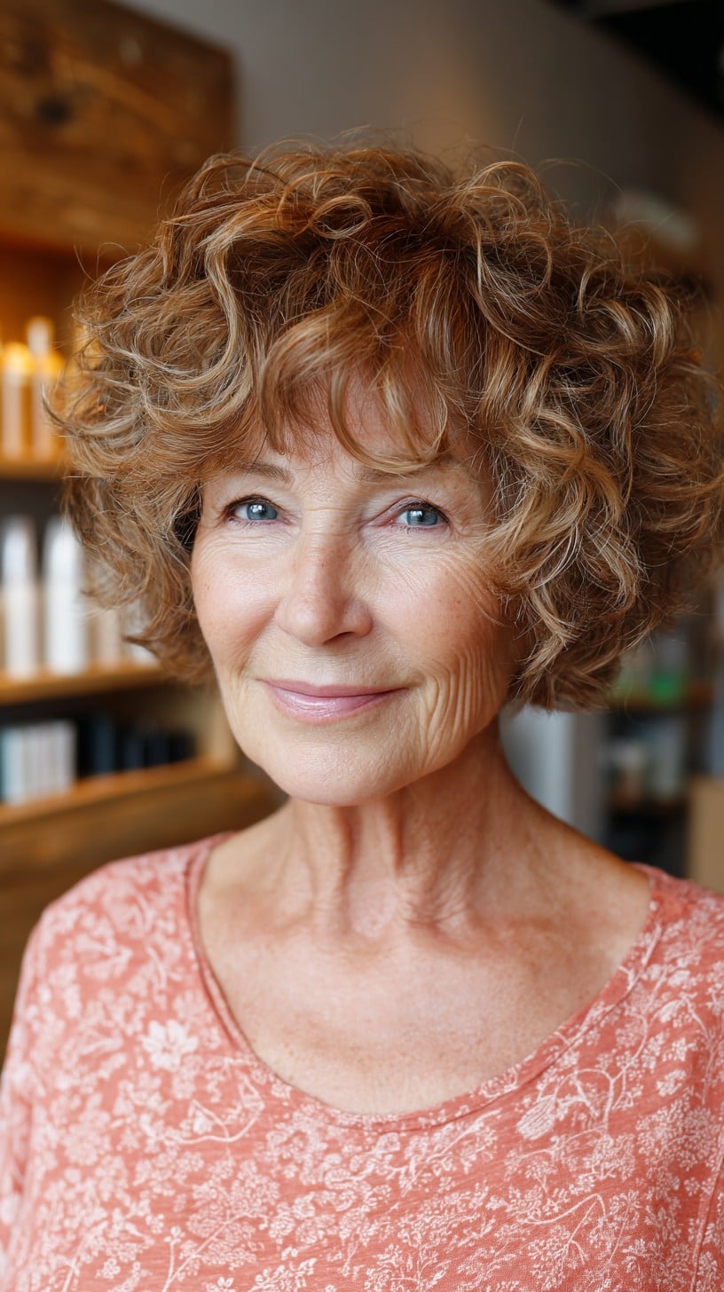 Curly Voluminous Short Shag with Copper-Silver Face-Framing