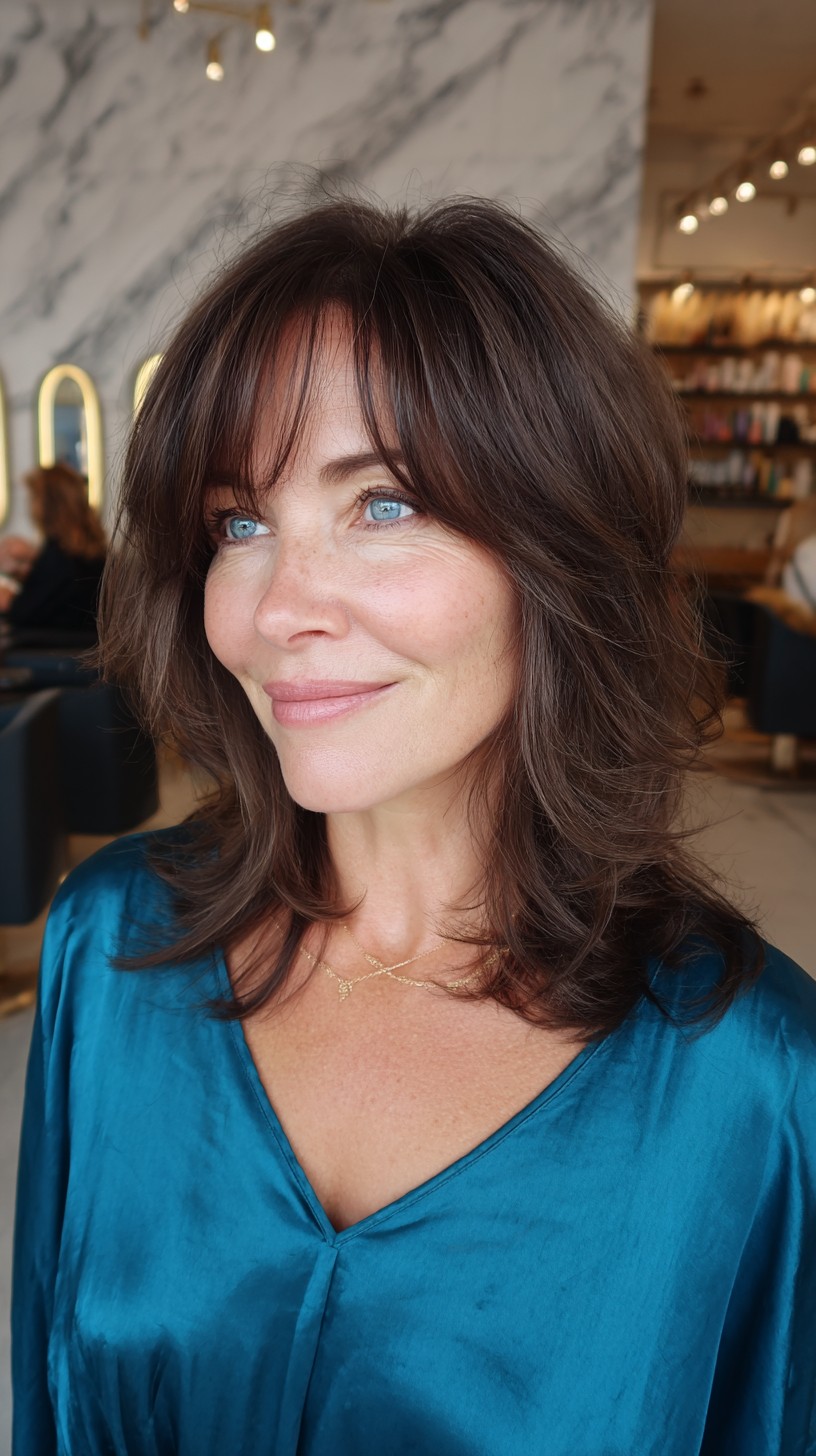 Feathered Shoulder-Grazing Lob with Soft Curtain Fringe and Subtle Root Shadow