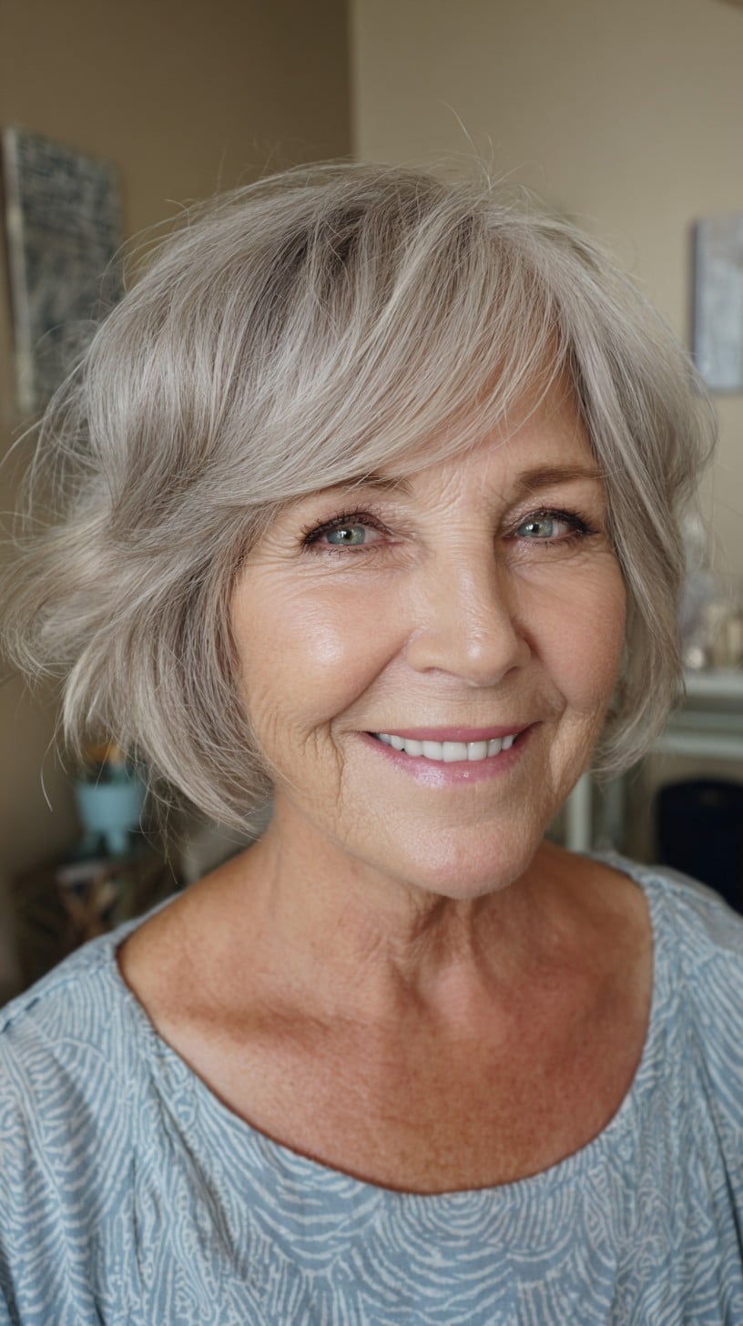 Feathered Silver Bob with Micro Curtain Fringe