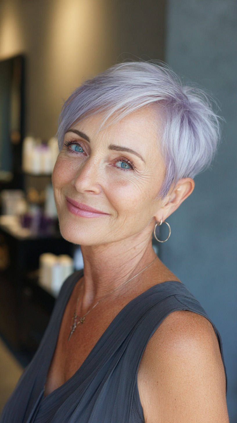Pastel Lavender-Silver Pixie with Feathered Side Sweep