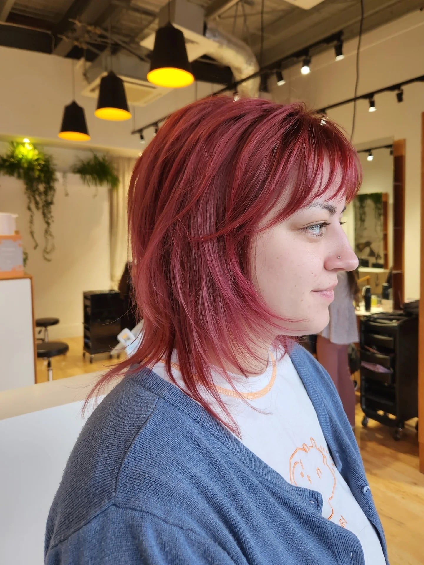 Raspberry Layered Shag with Soft Short Fringe