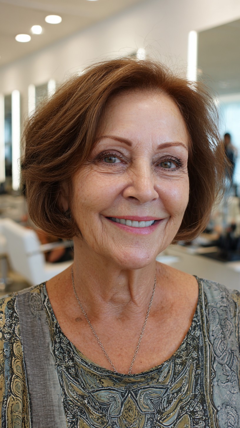 Rounded Chestnut Bob with Subtle Interior Graduation and Crown Lift