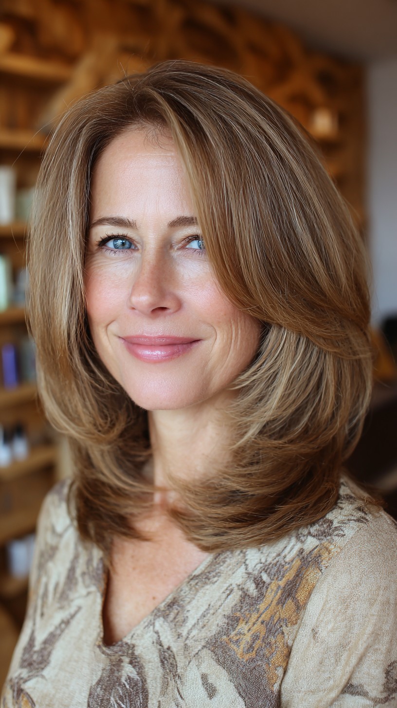 Rounded Shoulder-Length Layers with Feathered Face-Framing