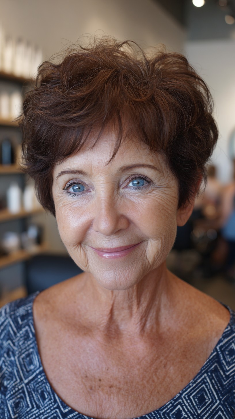 Short Chestnut Feathered Pixie with Lifted Textured Crown
