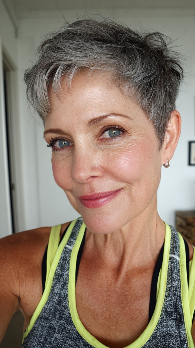 Short Textured Silver Pixie with Tapered Nape