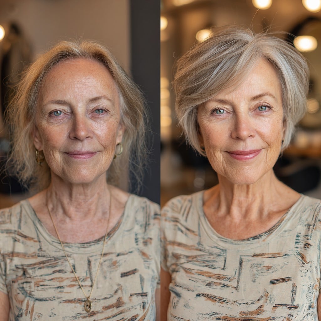 Silver Layered Pixie with Rounded Crown and Side-Swept Fringe