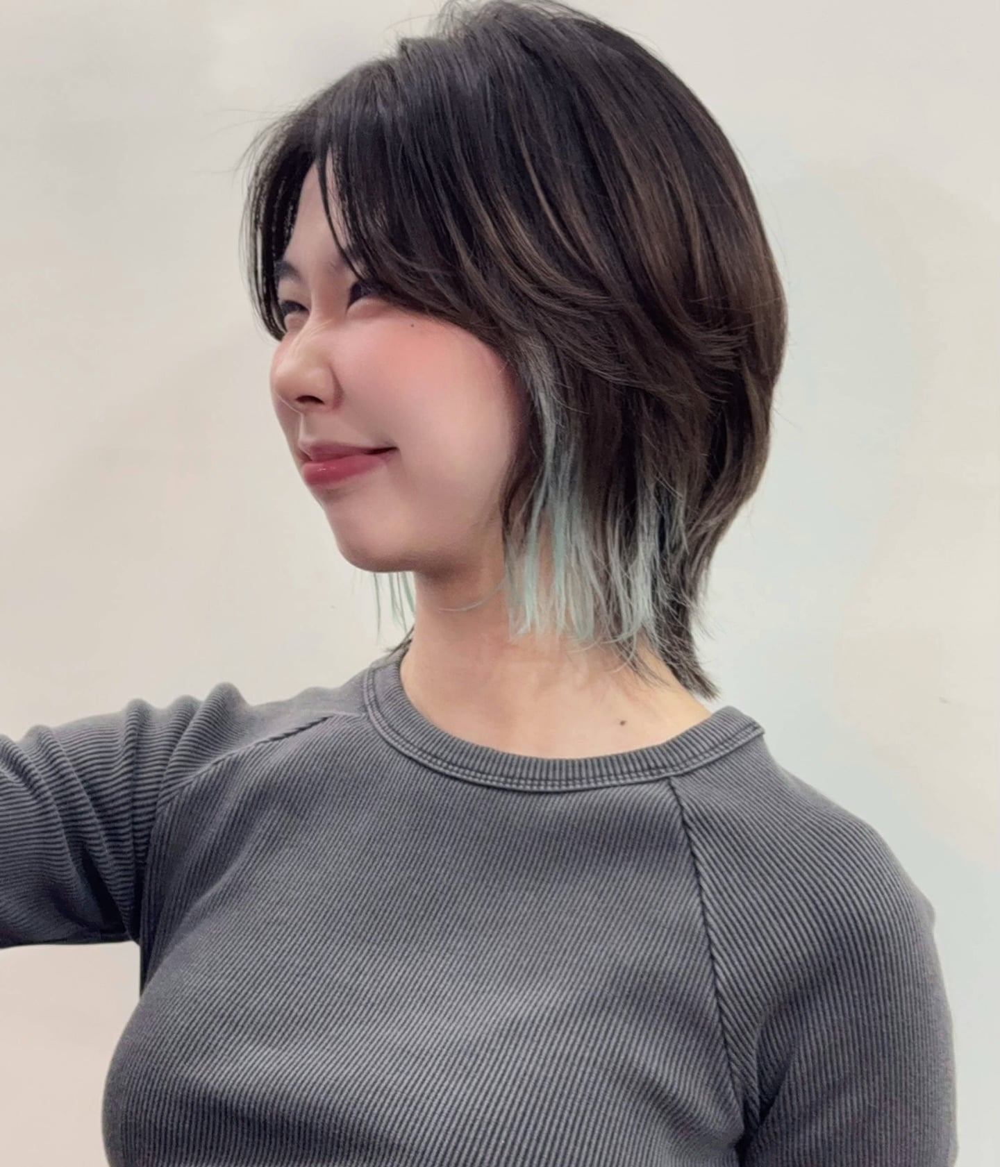 Soft Layered Wolf Cut with Mint Underlayer