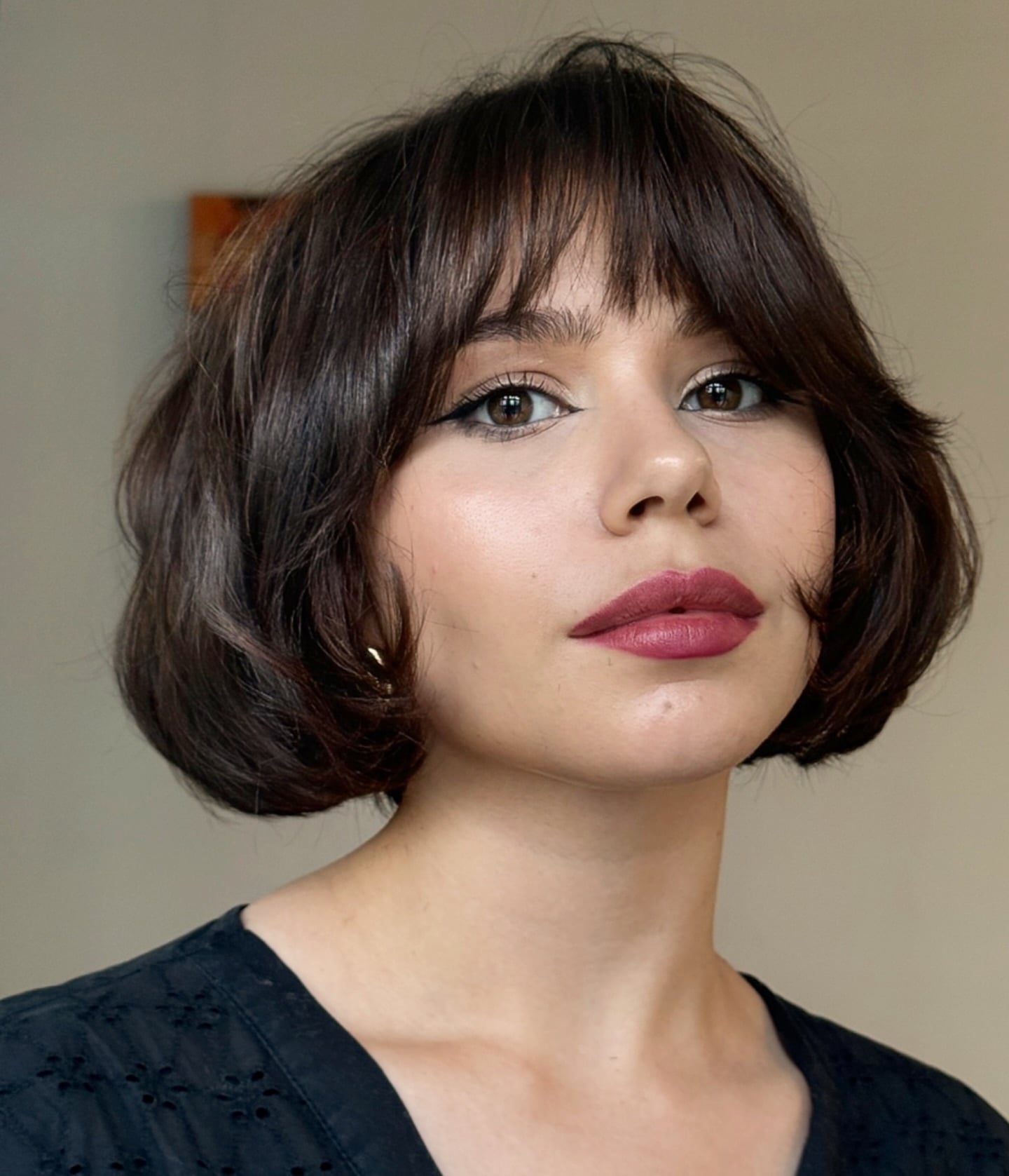 Soft Stacked Chin-Length Bob with Wispy Micro-Fringe