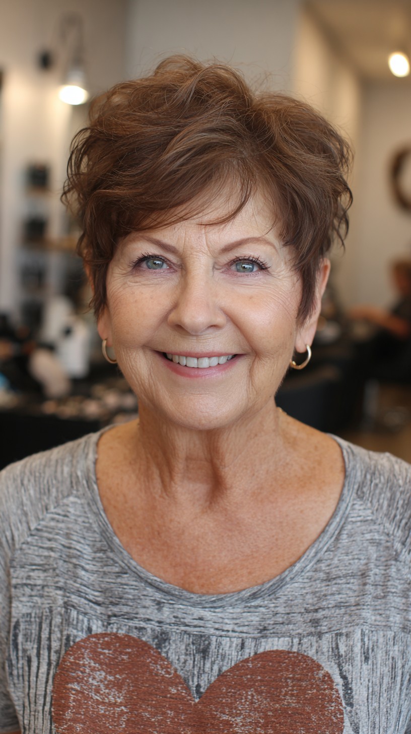Textured Short Pixie with Crown Lift and Feathered Side Sweep