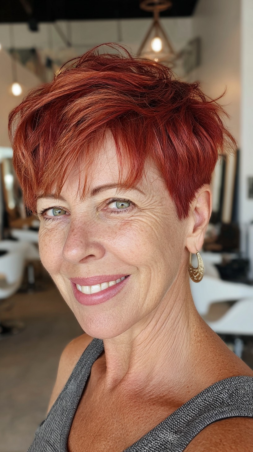 Vivid Copper Layered Pixie with Feathered Top