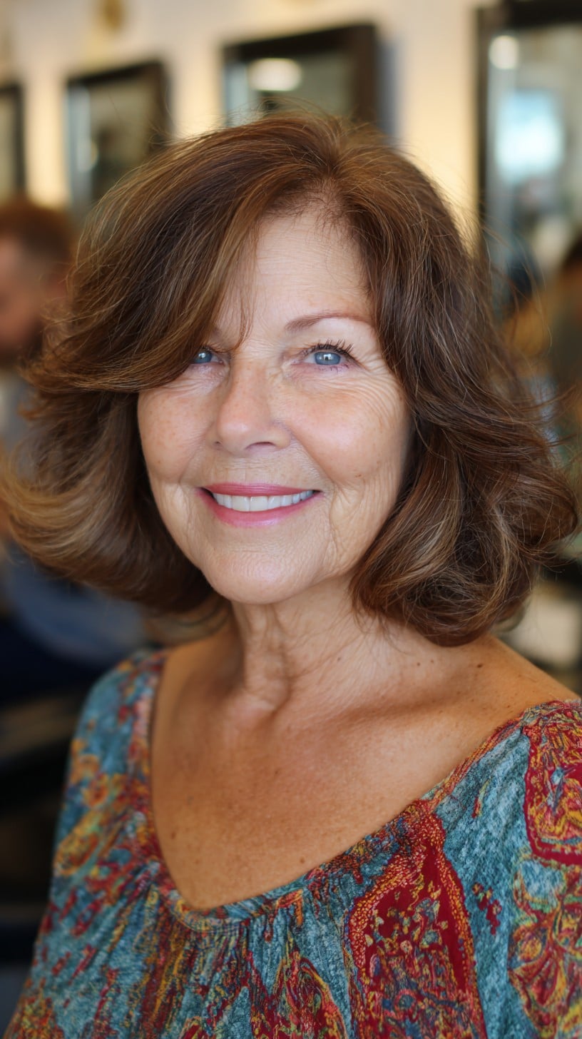 Soft Shoulder-Length Flip with Side Sweep and Warm Highlights
