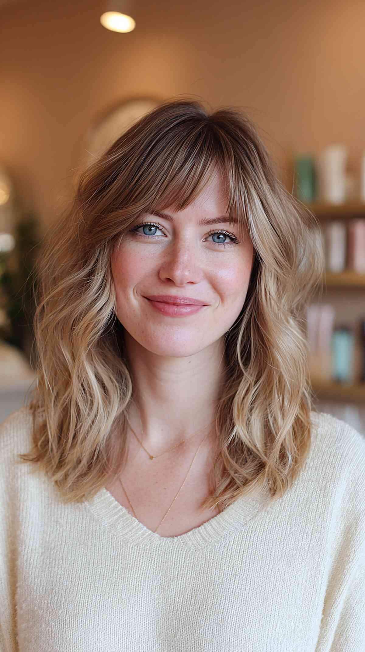 Soft Textured Mid-Length Hair with Bangs