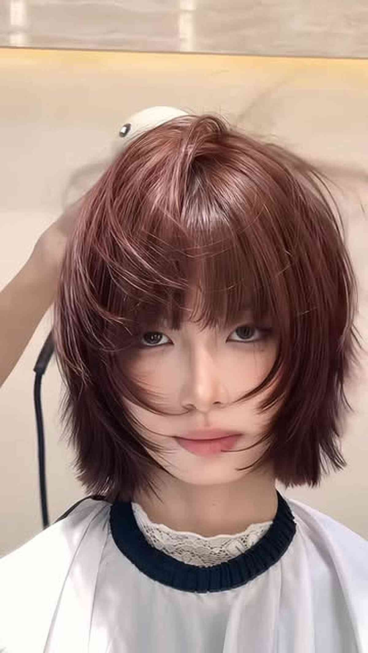 Trendy Shaggy Bob with Wispy Bangs