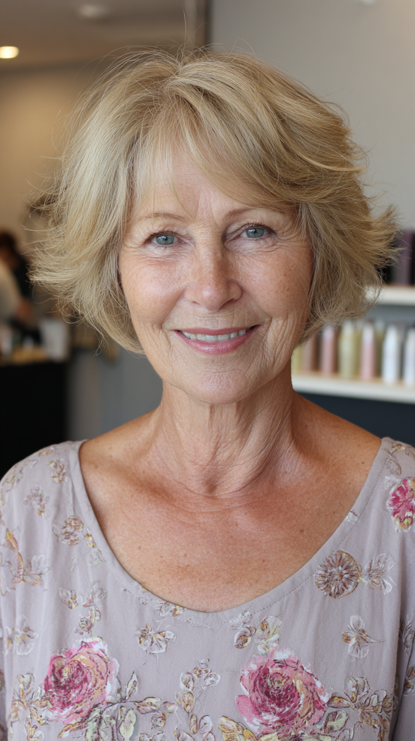 Blonde chin-length shag with flipped ends and soft layers