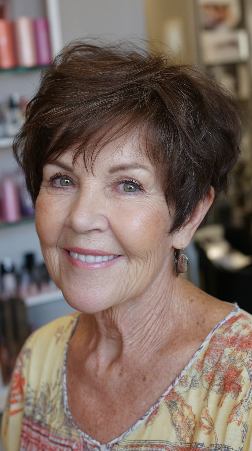Dark chocolate short shag with textured layers and fringe