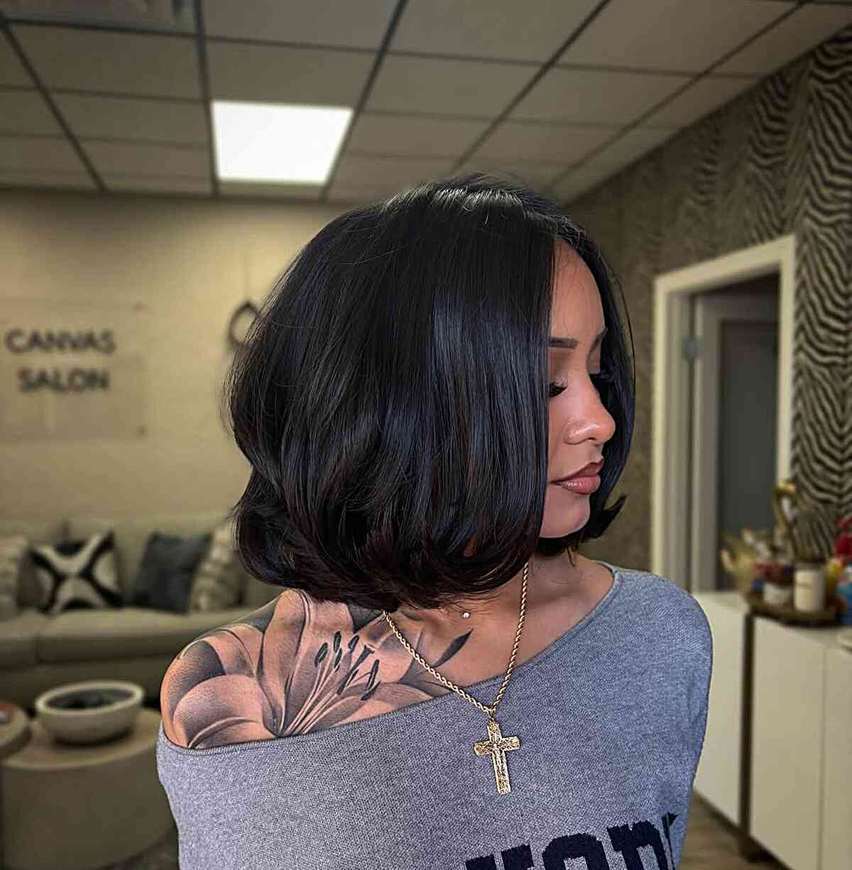 Modern Blowout Layered Bob with Glossy Finish