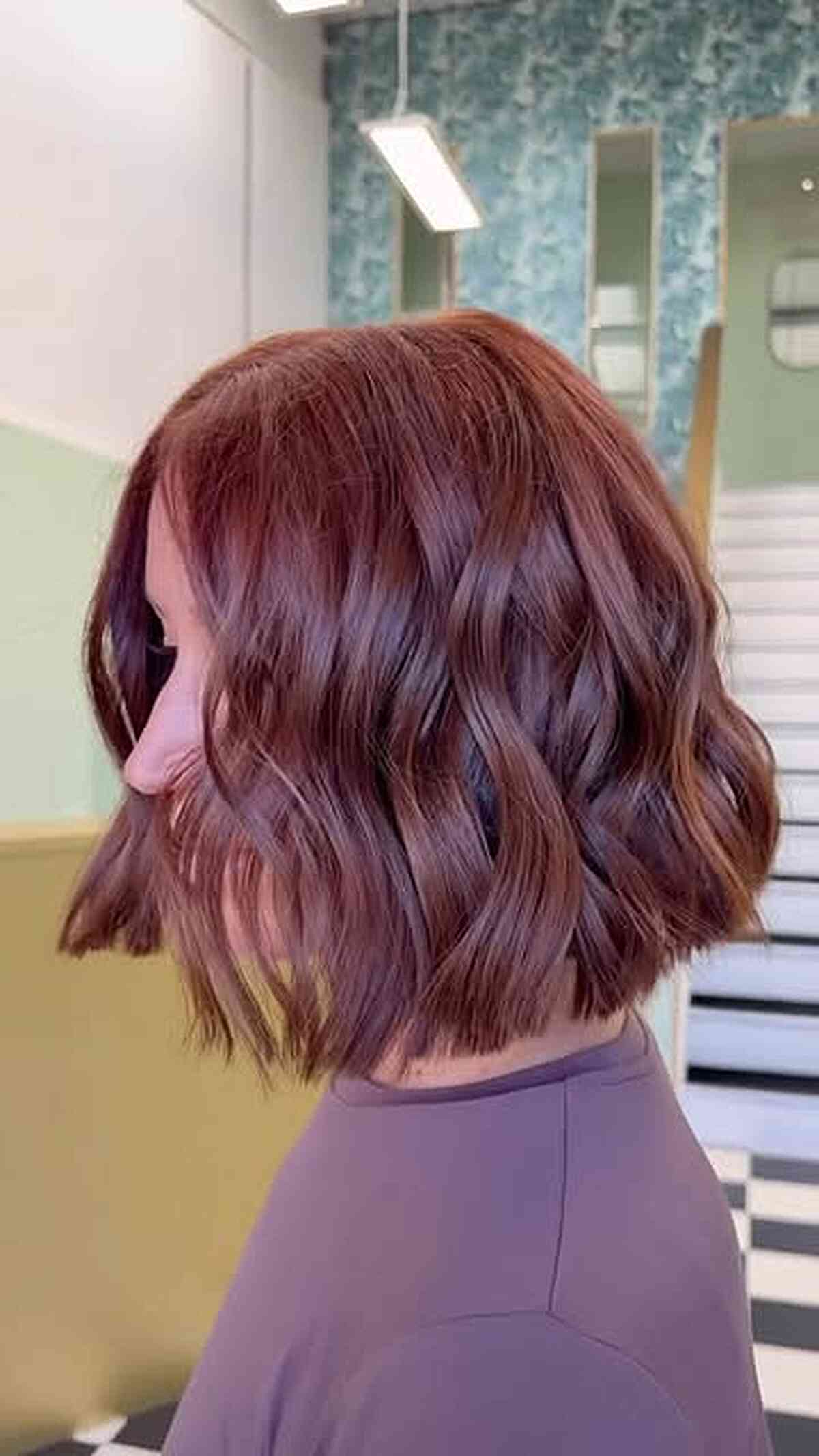 Modern Wavy Bob with Rich Chestnut Color