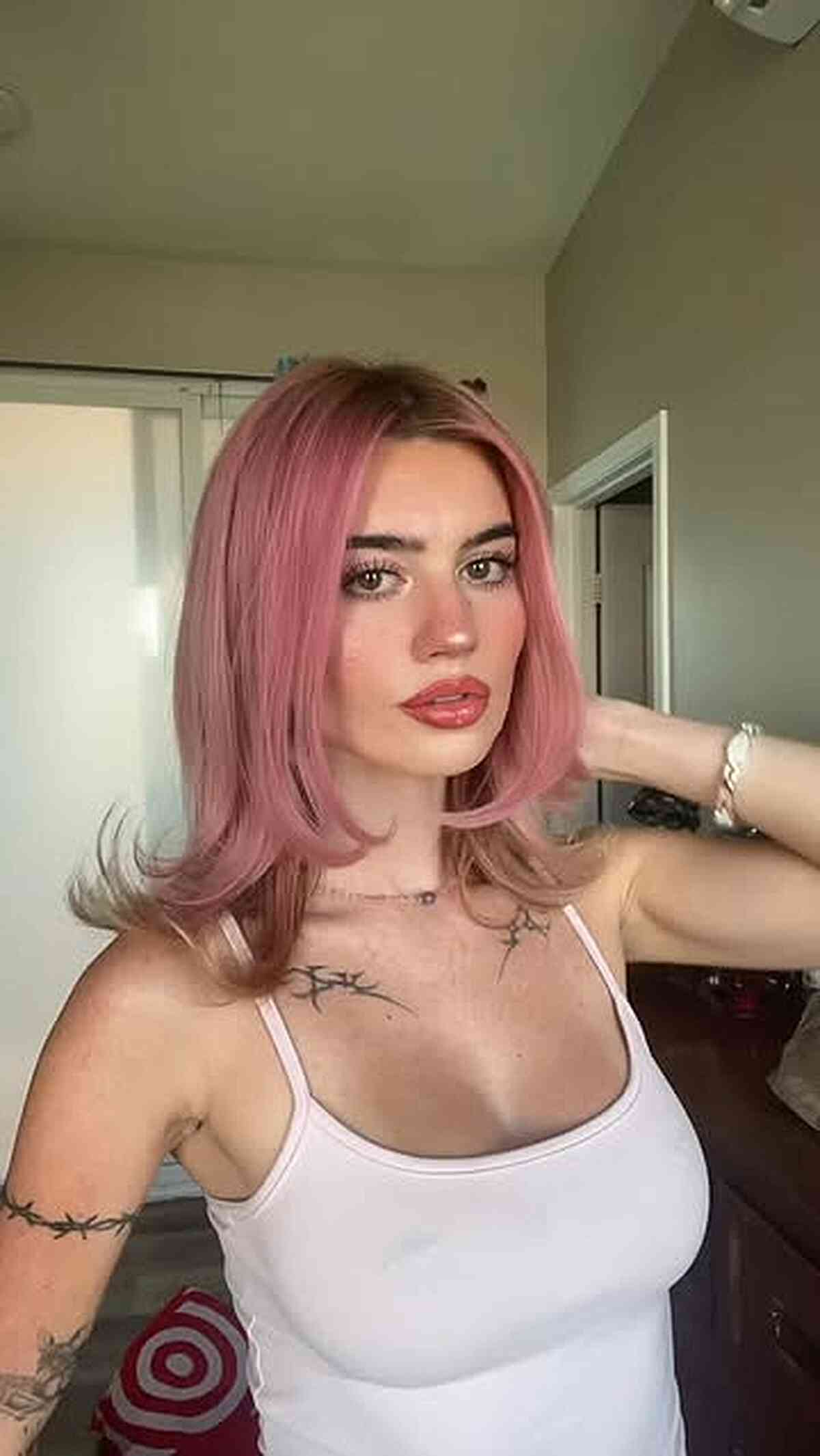 Soft Pink Pastel Lob with Subtle Layers