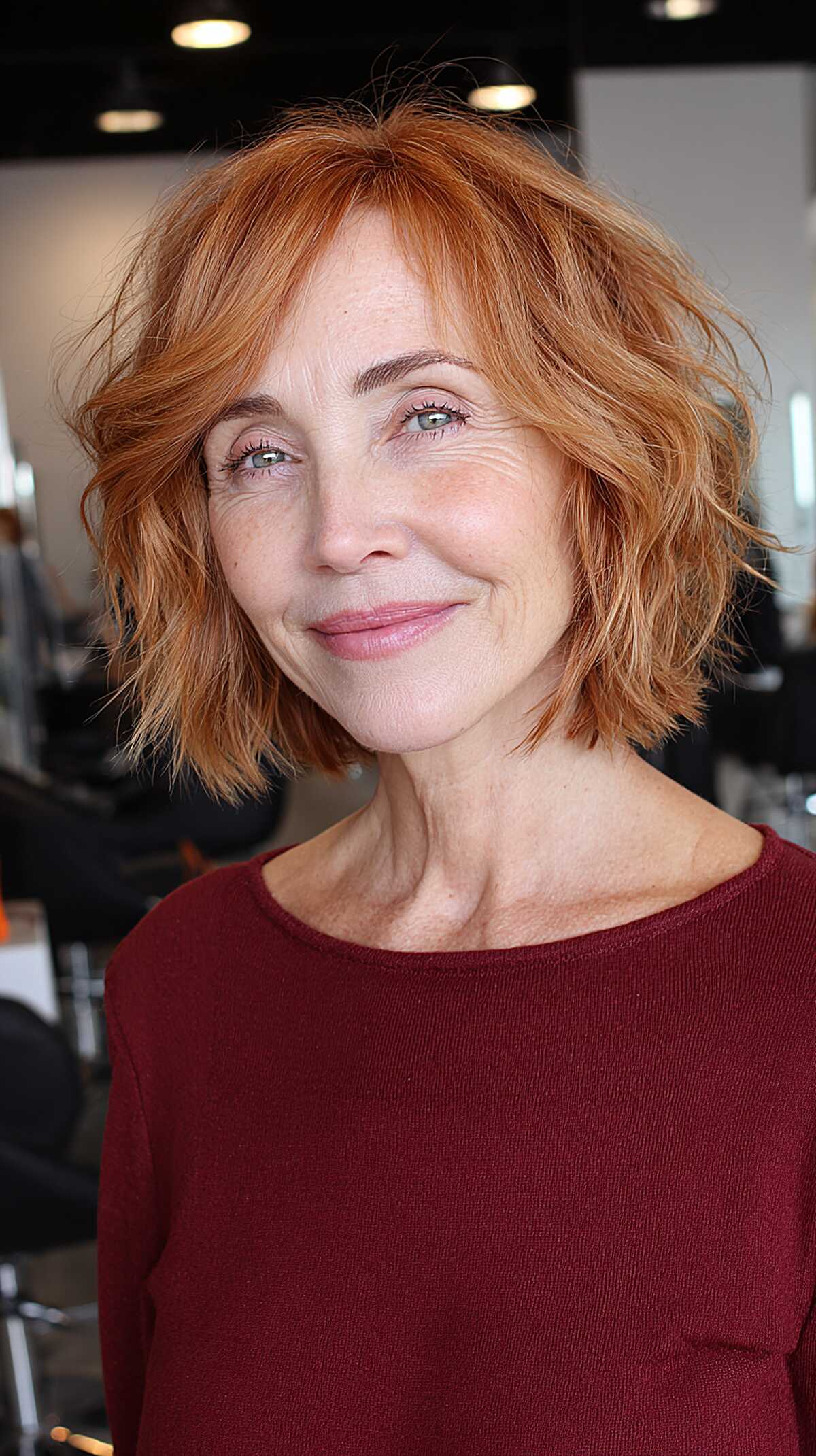 Vibrant copper sunset choppy bob hairstyle