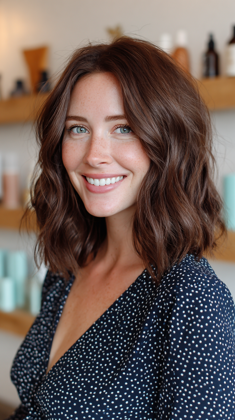 Dark chocolate brown wavy bob with bounce and movement