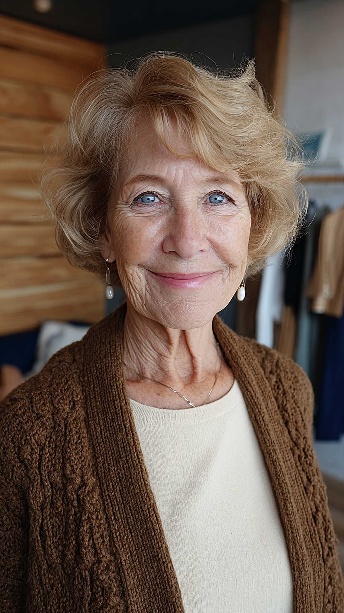 Golden blonde soft wave classic choppy bob
