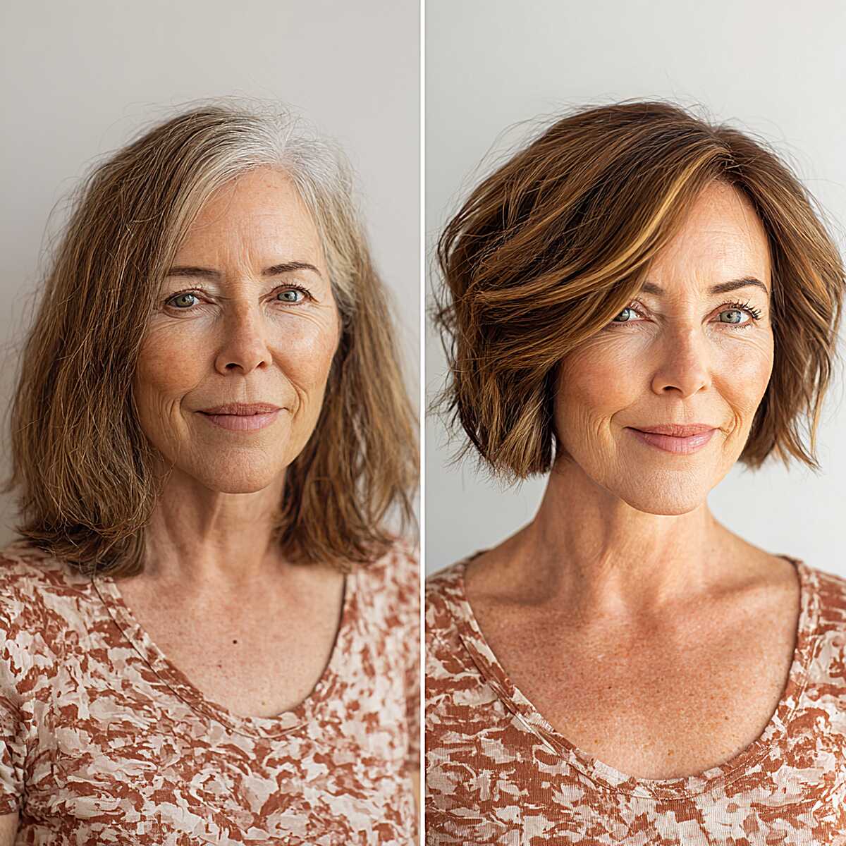 Before and after long hair to choppy bob makeover