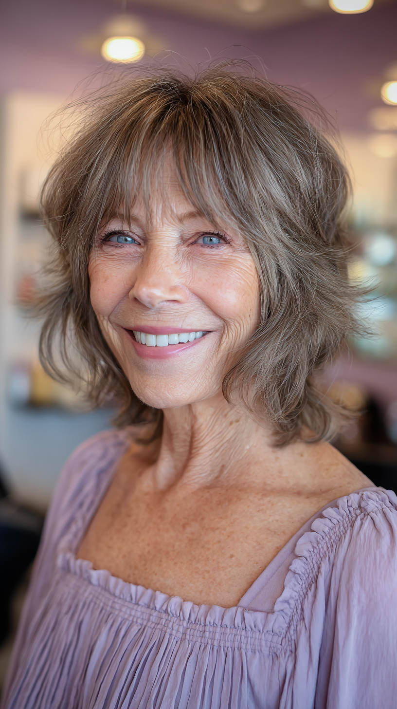 Medium mushroom bronde choppy shag with heavy layers