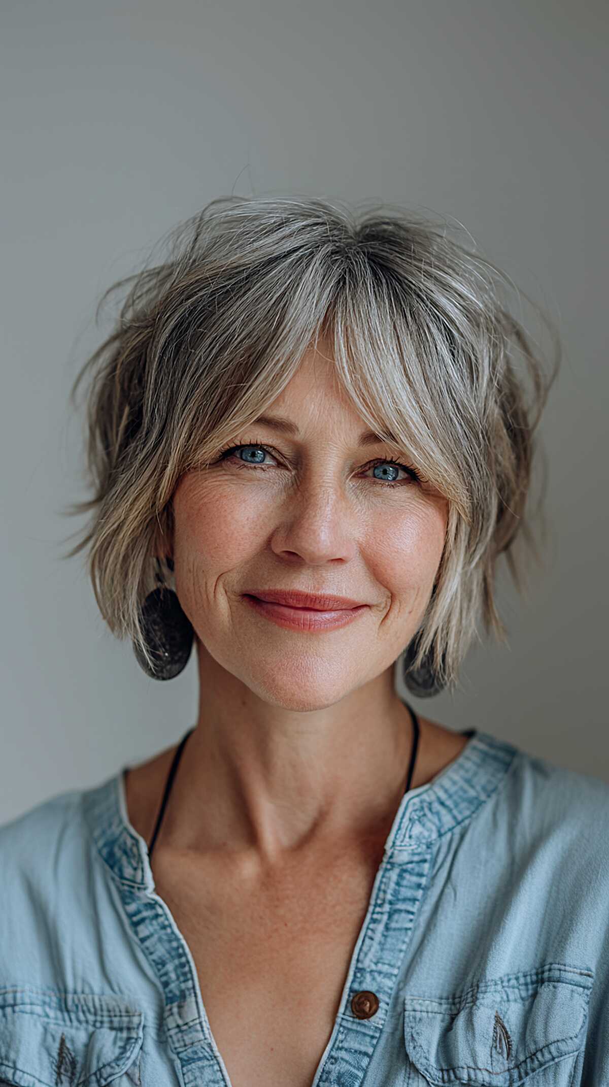 Ash blonde choppy short shag with curtain bangs